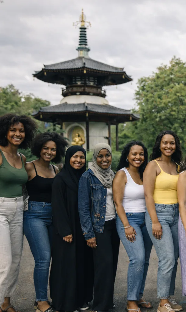 Women walking together in Battersea Park