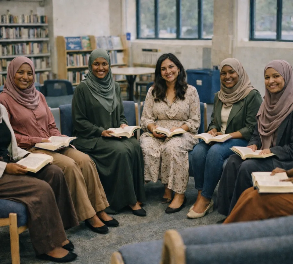 Women reading and connecting at a community gathering